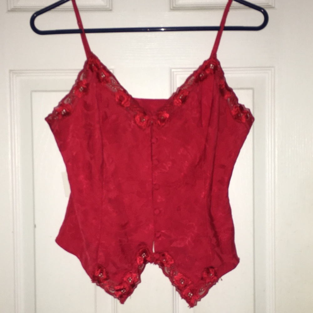 Red printed Victoria’s Secret button up cami.